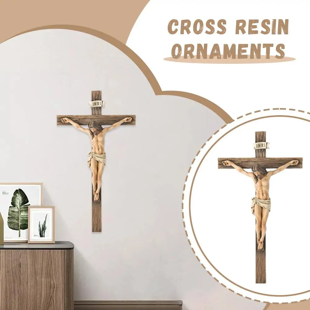 Catholic Jesus Cross Crucifix Figurine Resin Crafts Desktop Wall Ornament Religious Gift For Christian Home Office Decor