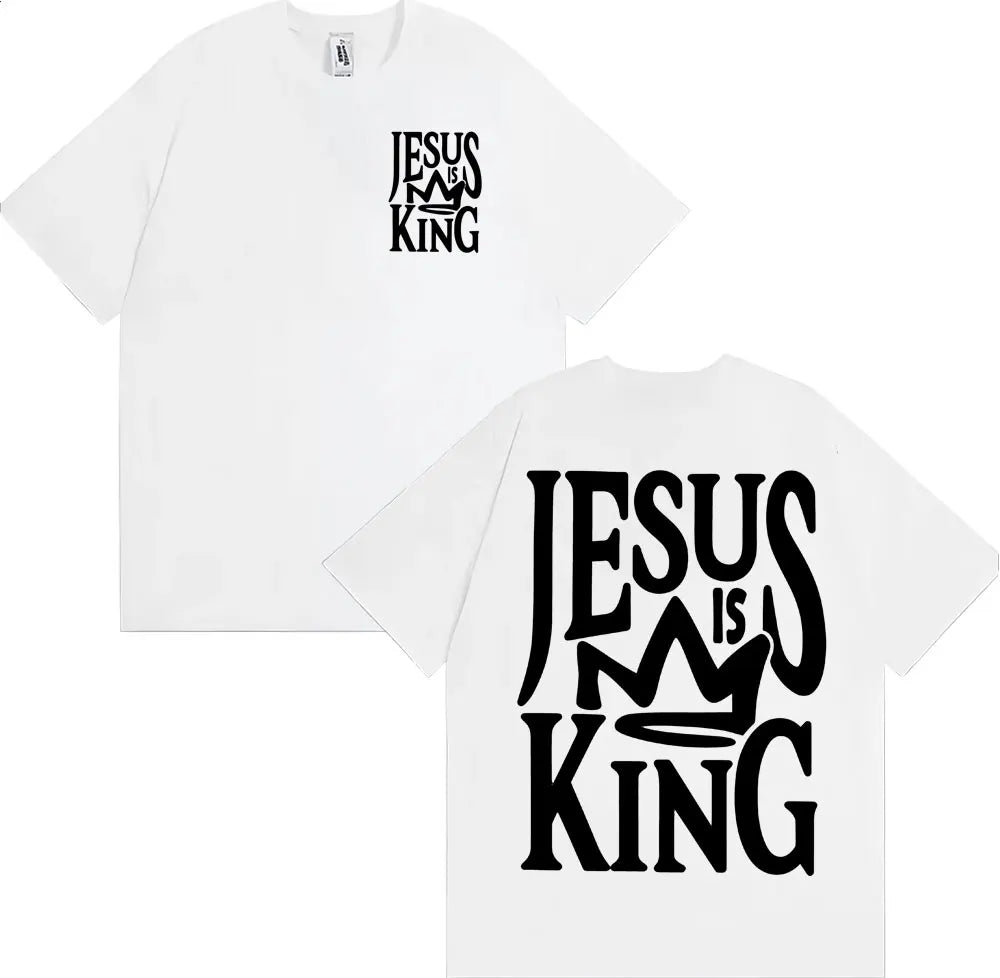 Jesus Is King Oversized Vintage Christian Printed T Shirts Men Women Gothic Vintage T-shirt Cotton Comfort Crewneck T Shirt
