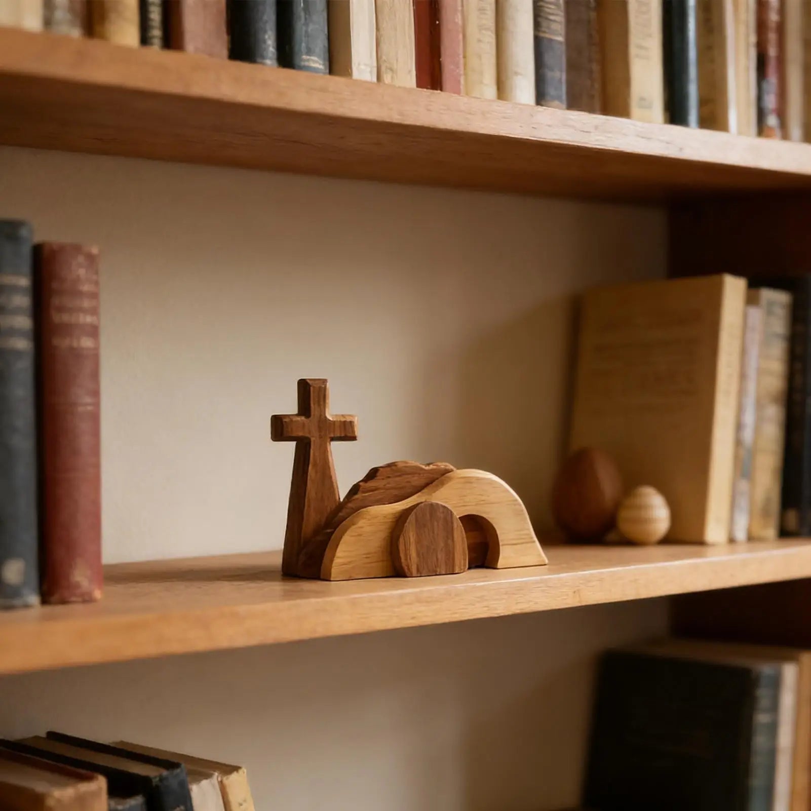 Christian Easter Empty Tomb Scene Wooden Tabletop Centerpiece Religious Decor for Home Church Shelf Desk Spring Holiday Display