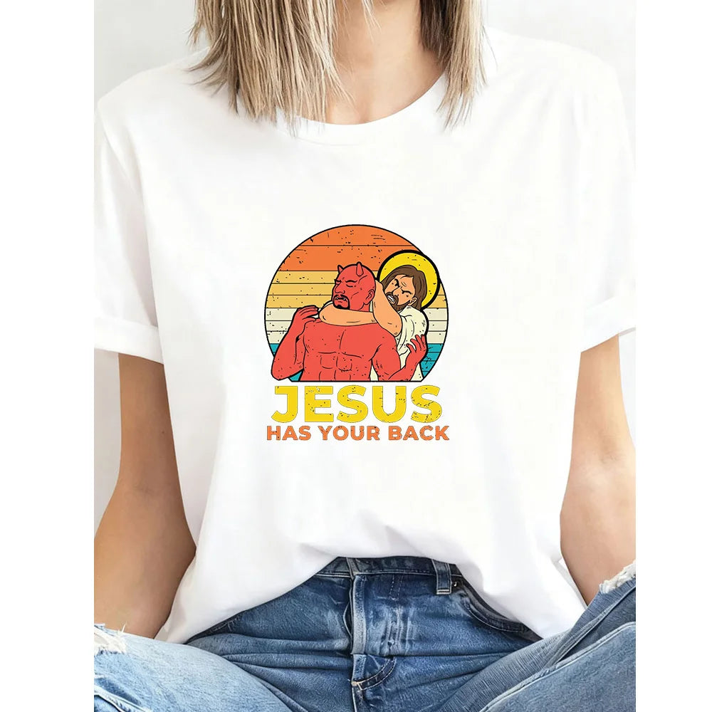 Jesus Has Your Back Jiu Jitsu Retro Christian Funny T-shirt Woman Man Summer O-neck Breathable Graphic T Shirts Casual Tops