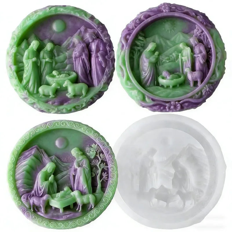 Virgin Jesus Family Silicone Candle Mold DIY Catholic Nativity Statue Craft Gypsum Cement Soap Mold Religious Decoration Gift