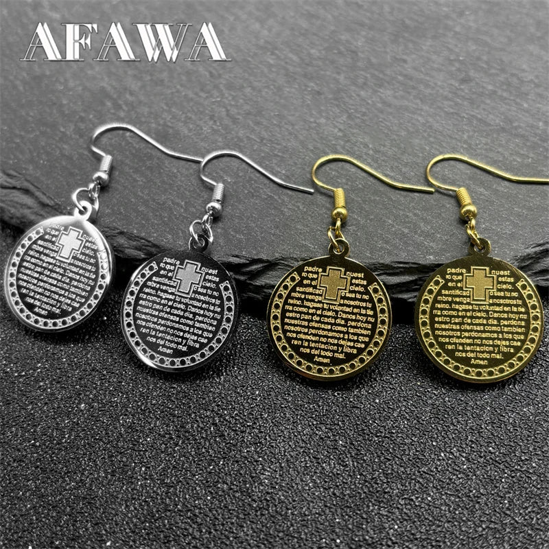 Christian Bible Cross Earrings for Women Stainless Steel Pendant Gold Silver Color Prayer Drop Earrings Jewelry pendientes mujer
