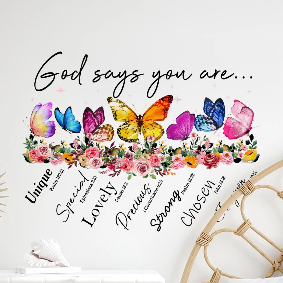 Christian Bible Verses Wall Sticker- God Says You are - Inspirational Catholic Religious Encouragement Vintage Home Decor