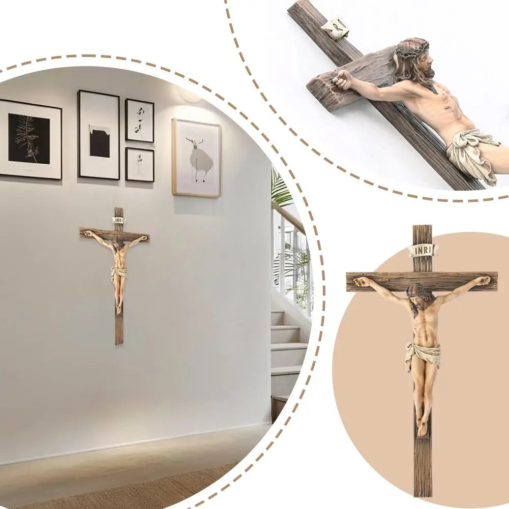 Catholic Jesus Cross Crucifix Figurine Resin Crafts Desktop Wall Ornament Religious Gift For Christian Home Office Decor