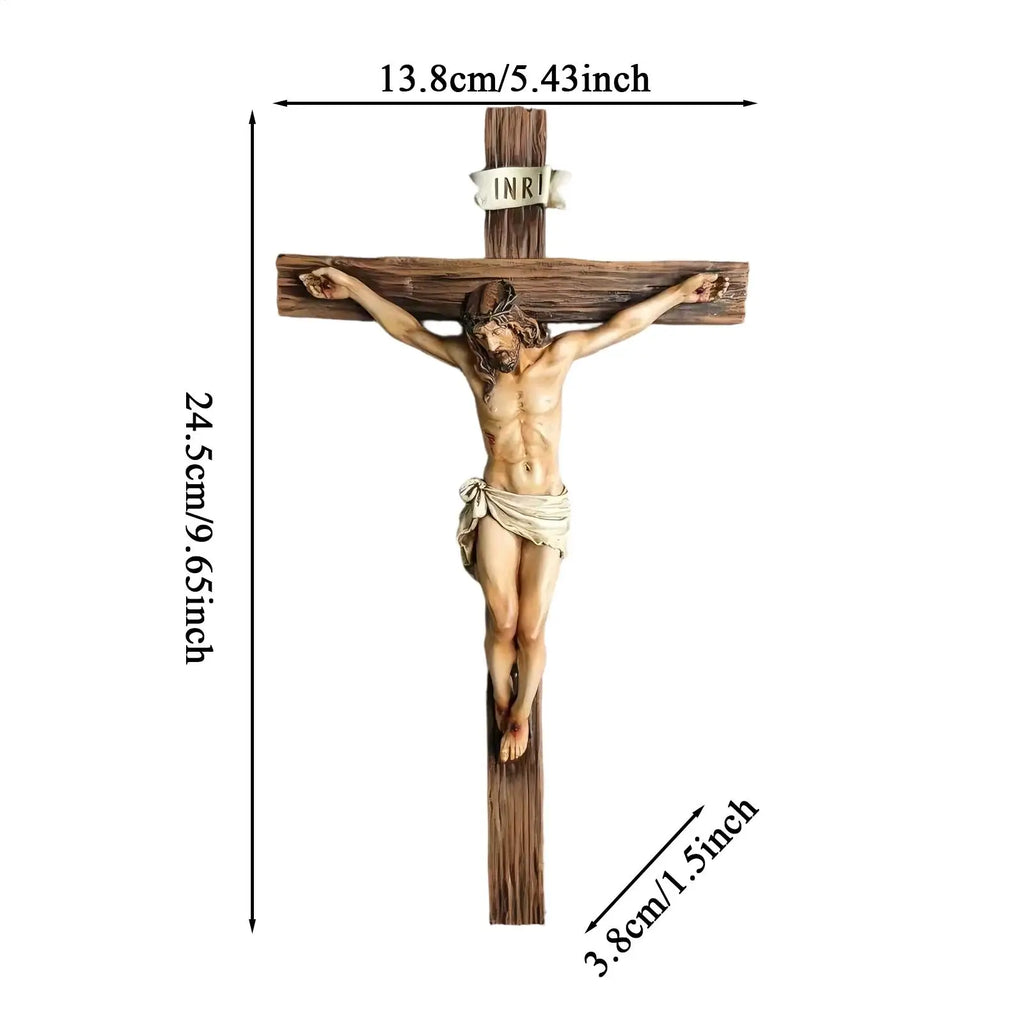 Religious Jesus Cross Crucifix Statue for Christian Home Decors Saint Catholic Figurine Crafts Wall Hanging Ornament