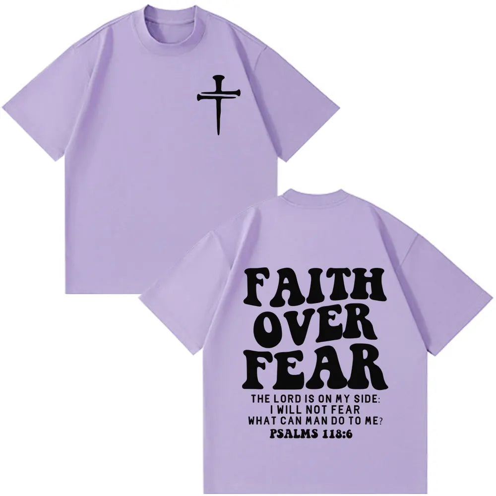 Faith Over Fear Christian Minimalist Cross Bible Verse Graphic T-Shirt Men Women Vintage T-shirt Loose Casual Oversized T-shirts