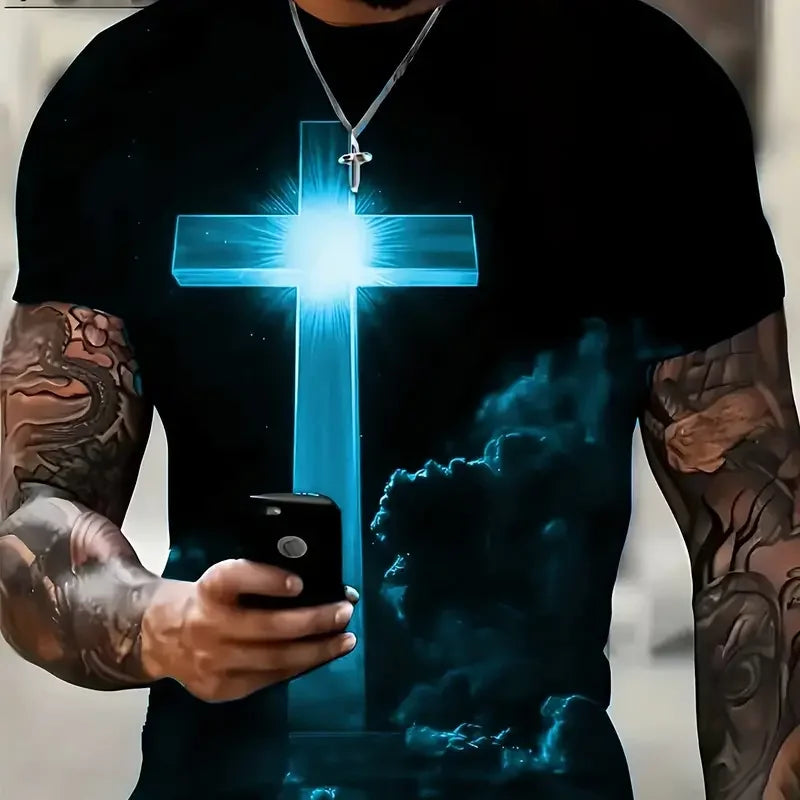 Cross Jesus 3D Printed Men's T-Shirt Vintage Harajuku Street Tops Tee Breathable Oversized Sports T Shirt Casual Men Clothing
