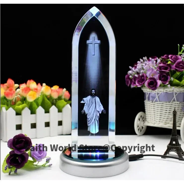LARGE - Christianity Catholicism BEST gift Emmanuel Immanuel Religious Pray HOME family Safe Talisman 3D Crystal CROSS statue