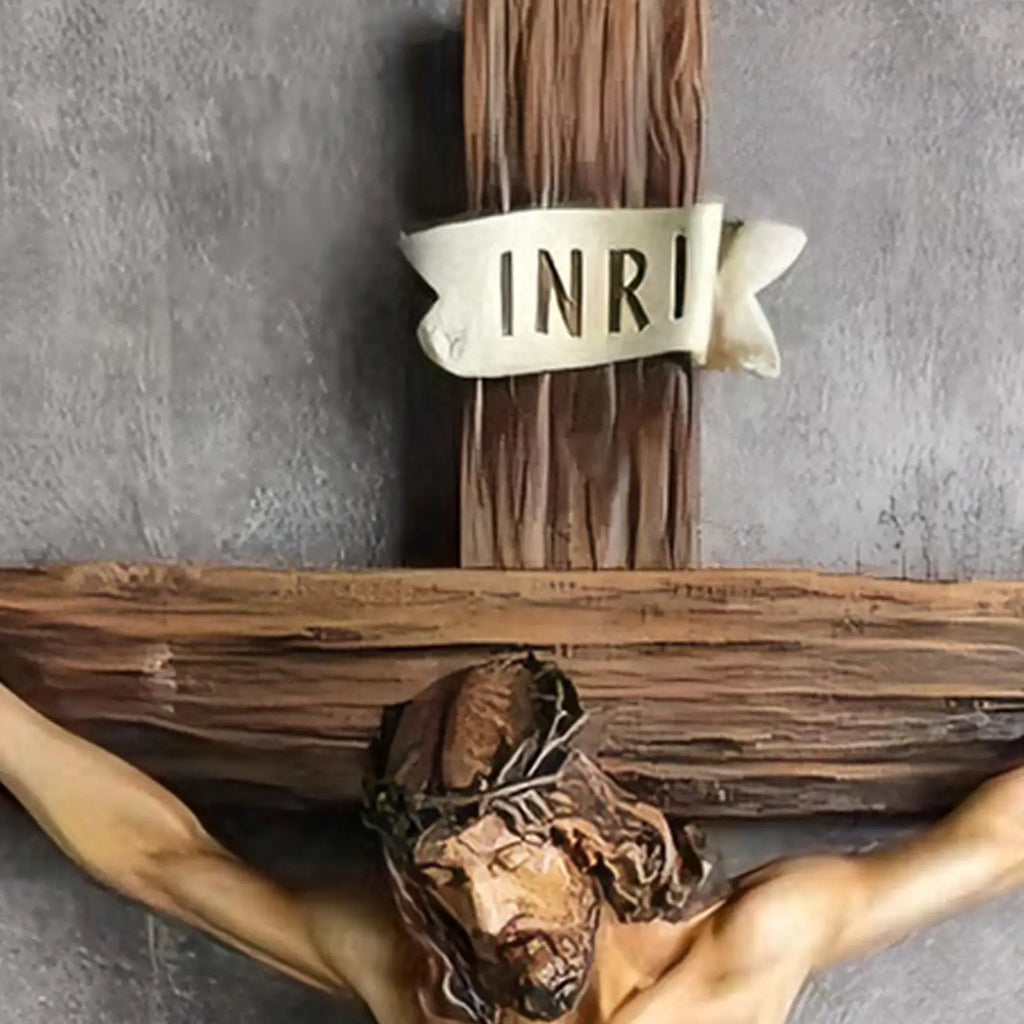 Religious Jesus Cross Crucifix Statue for Christian Home Decors Saint Catholic Figurine Crafts Wall Hanging Ornament