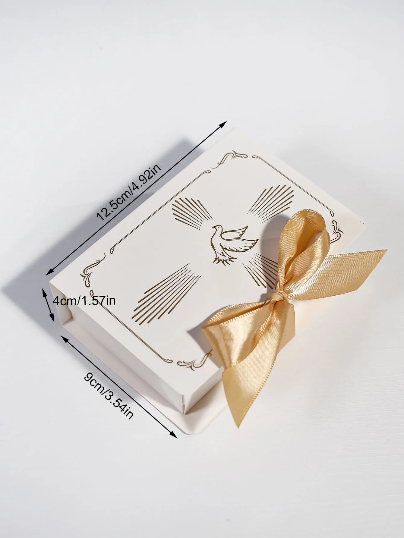 Christian baptism gift box, gold and silver ribbons, a dove in the cross pattern, baptism candy box, sacred baptism