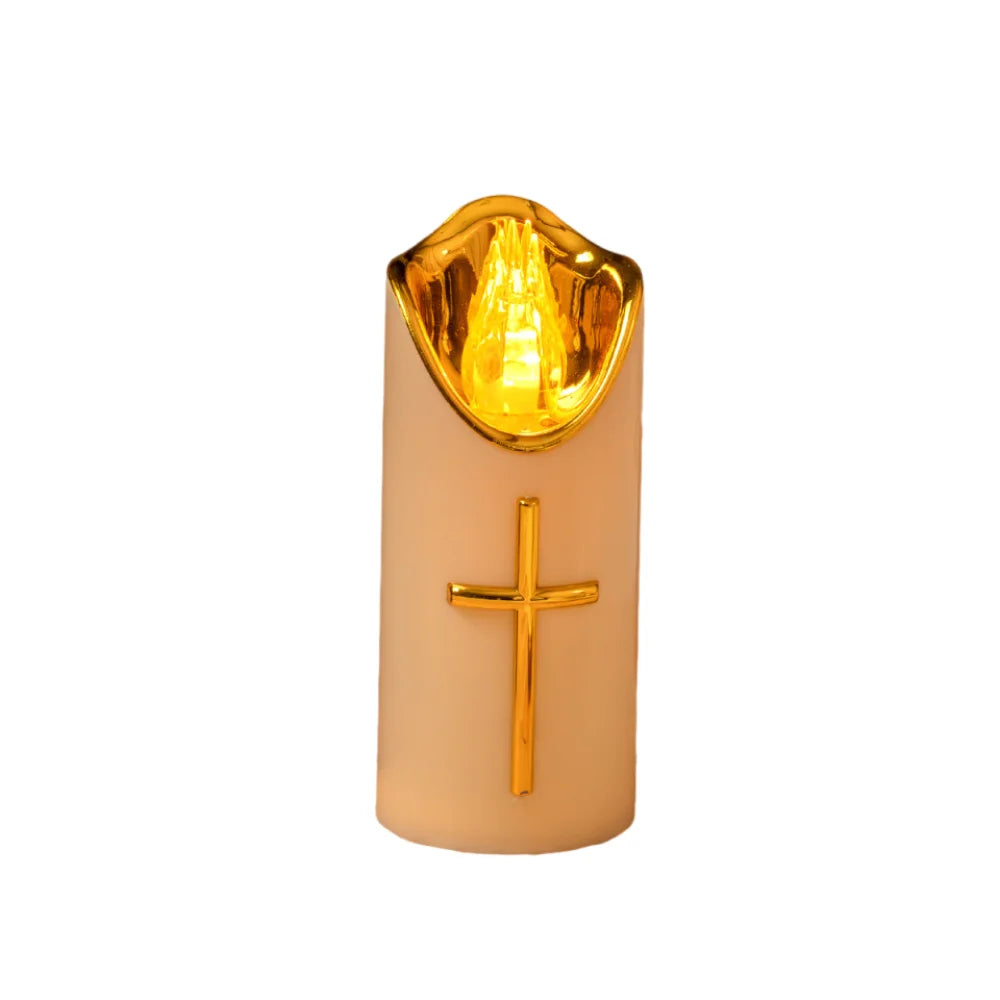Resuable Christian Cross Candles Waterproof Creative LED Flameless Candles with Lampshade Portable Electronic Candle Light