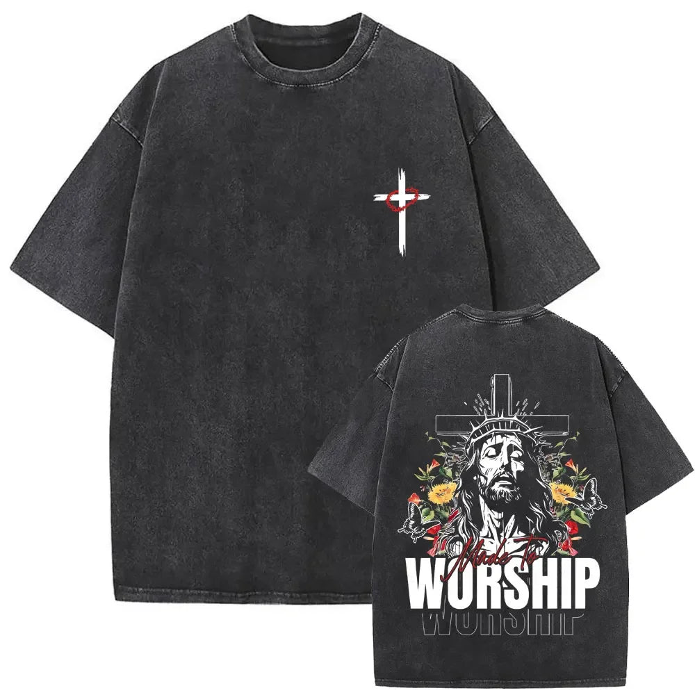 Christian Religious Jesus Forgive Them Father Vintage Washed T-shirt Men Women Gothic Rock Oversized T Shirts Tops Streetwear