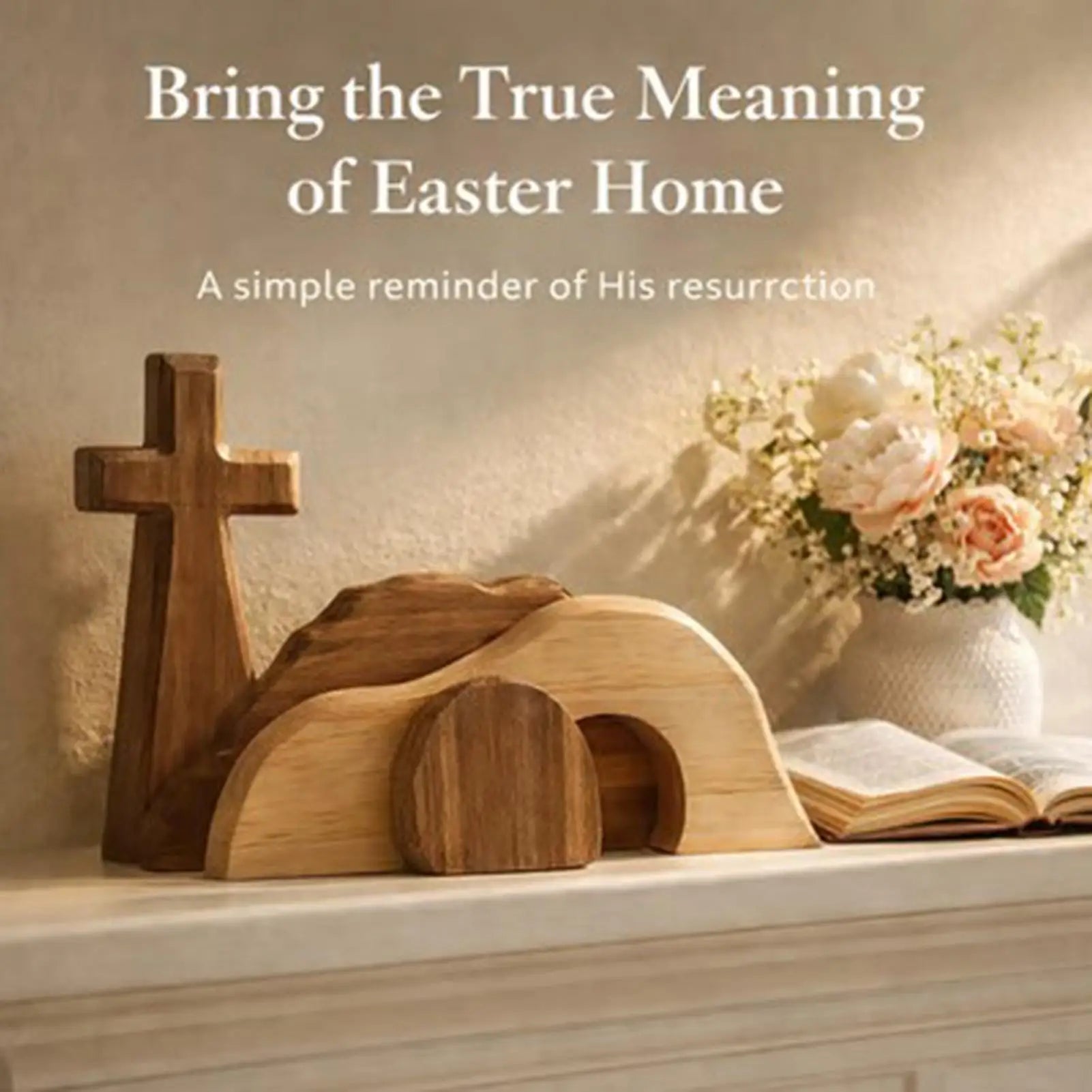 Christian Easter Empty Tomb Scene Wooden Tabletop Centerpiece Religious Decor for Home Church Shelf Desk Spring Holiday Display
