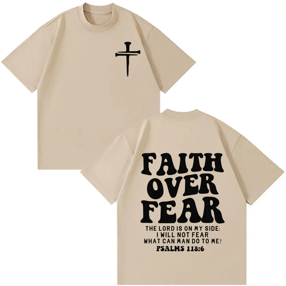 Faith Over Fear Christian Minimalist Cross Bible Verse Graphic T-Shirt Men Women Vintage T-shirt Loose Casual Oversized T-shirts
