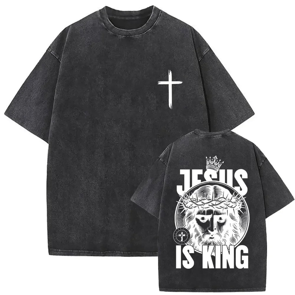 Christian Religious Jesus Forgive Them Father Vintage Washed T-shirt Men Women Gothic Rock Oversized T Shirts Tops Streetwear