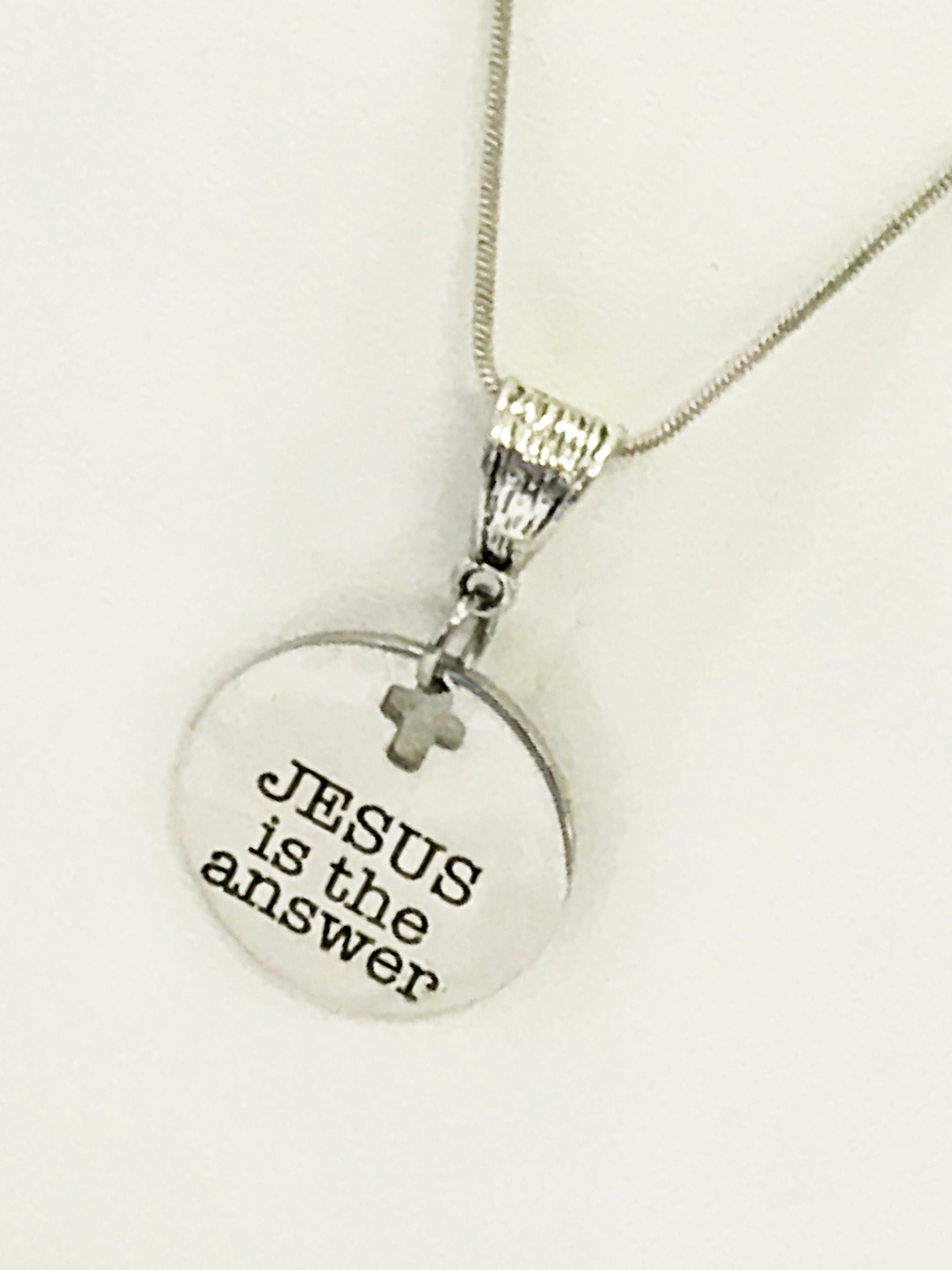 Christian Jewelry, Christian Gift, Christian Necklace, Jesus Is The Answer Necklace, Scripture Jewelry, Bible Verse Jewelry, Baptistm Gift