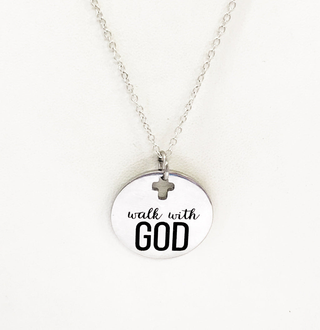 Christian Jewelry, Walk With God Necklace, Christian Necklace, Scripture Jewelry, Christian Gift, Religious Jewelry, Cross Pendant Necklace
