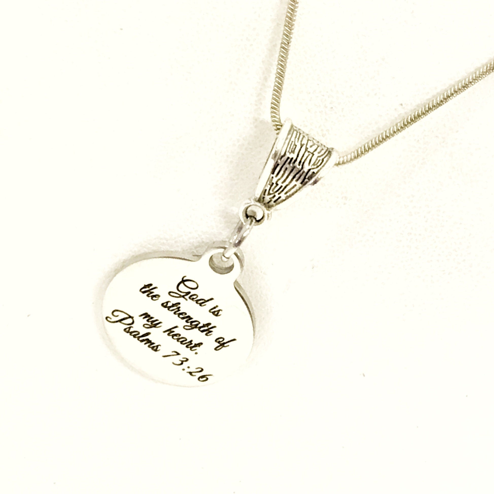 Christian Necklace, God Is The Strength Of My Heart Necklace, Christian Gift, Christian Jewelry, Scripture Necklace, Psalm 73 26 Charm