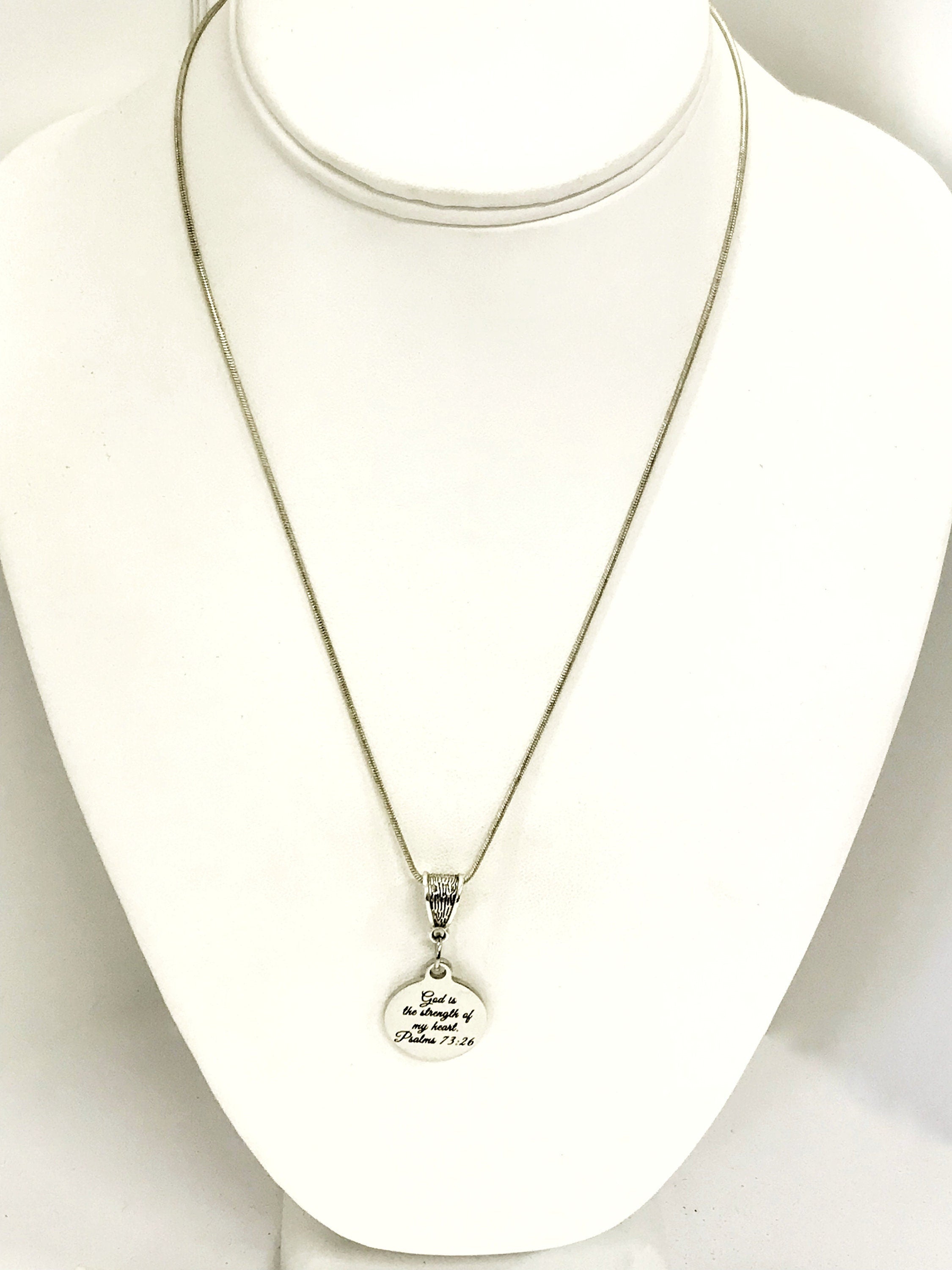Christian Necklace, God Is The Strength Of My Heart Necklace, Christian Gift, Christian Jewelry, Scripture Necklace, Psalm 73 26 Charm