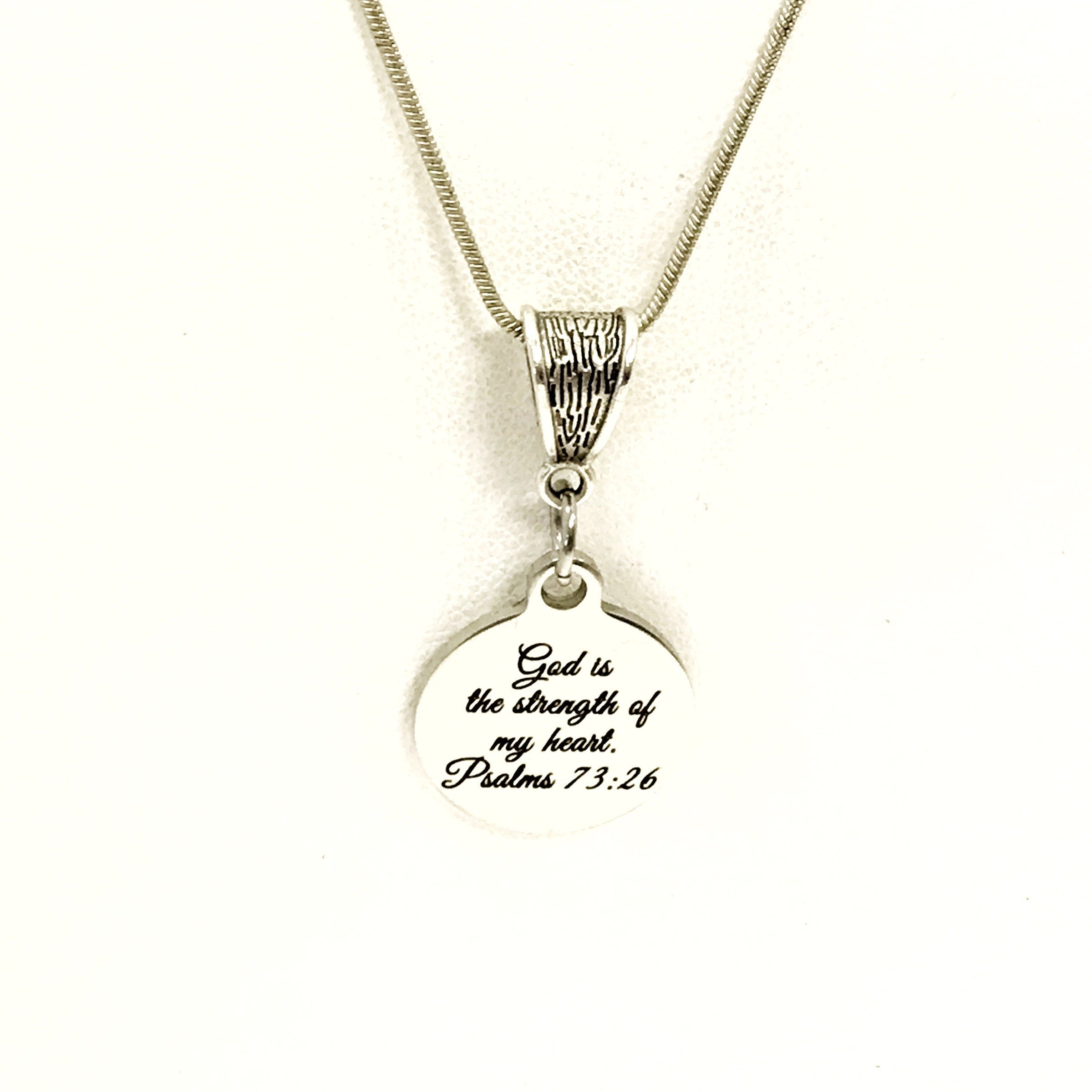 Christian Necklace, God Is The Strength Of My Heart Necklace, Christian Gift, Christian Jewelry, Scripture Necklace, Psalm 73 26 Charm