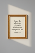 Framed wall art print featuring Philippians 4:13 scripture verse