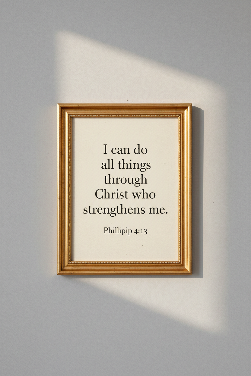 Framed wall art print featuring Philippians 4:13 scripture verse