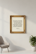 Framed wall art print featuring John 3:16 scripture verse